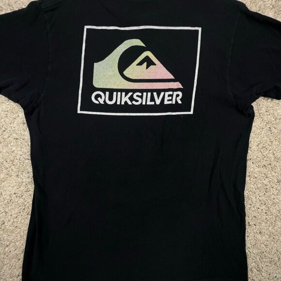 Quiksilver Shirt Mens Large Black Spell Out Logo Tee Adult L Graphic Back S/S - Picture 7 of 7